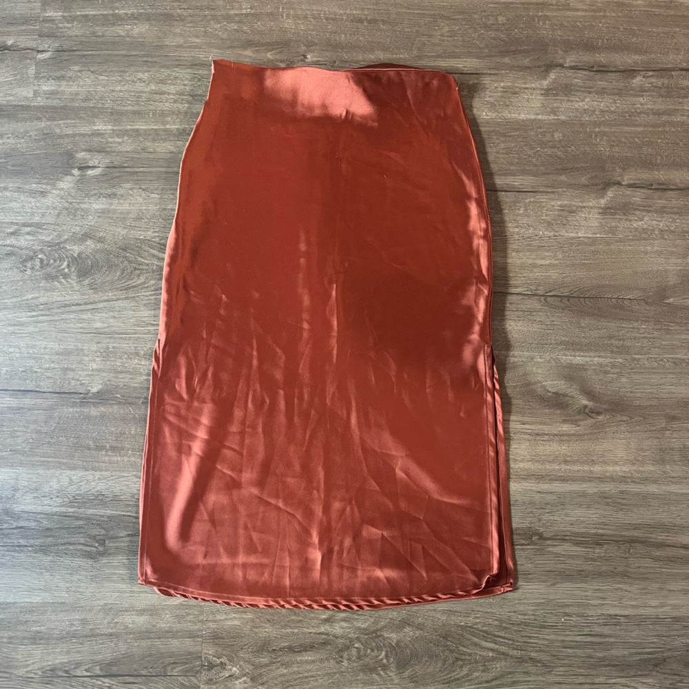 Princess Polly Rust/Copper Midi Satin Skirt